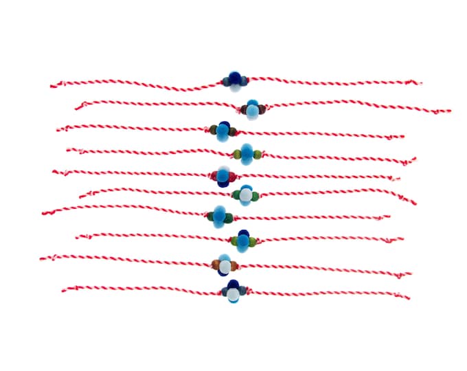 Handmade Martenitsa Bracelet. Bulgarian Red and White Bracelet for Tradition in Bulgaria. Adjustable String Hand Art Martenica. Set of 10