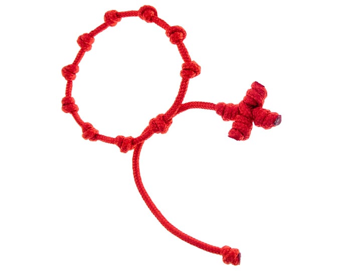 Paracord Rosary Bracelet, Catholic Prayer Red Decenario One Decade Wristband, Cord Rope Cross Wrist. 2 mm