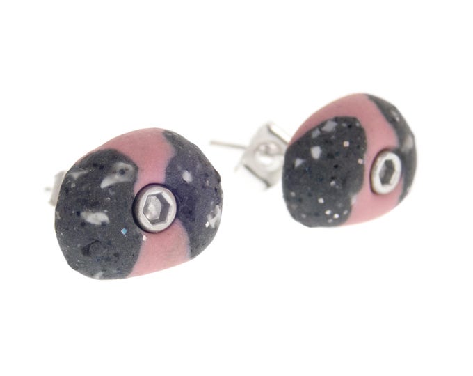 Rock Climbing Earrings Pink Holds. Bouldering Crimps Earrings Jewelry for Ladies, Men. Granite Looking Micro Jugs Earrings Studs Designs