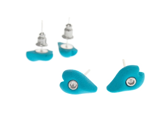 Rock Climb Earrings Blue. Rock Climbing Hold Earrings for Guys, Women. Valentine Jewelry Climb Studs. Love Gift for Rock Climber, Bouldering