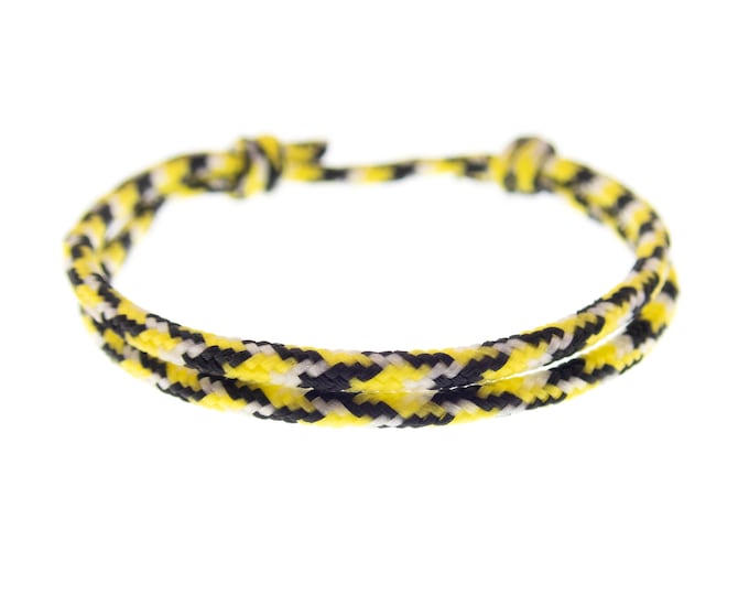 Mens Sailing Rope Bracelets. Nautical Rope Bracelet Handmade. Navy Adjustable String Jewelry in Yellow & Black for Guys Ladies Couples. 2 mm