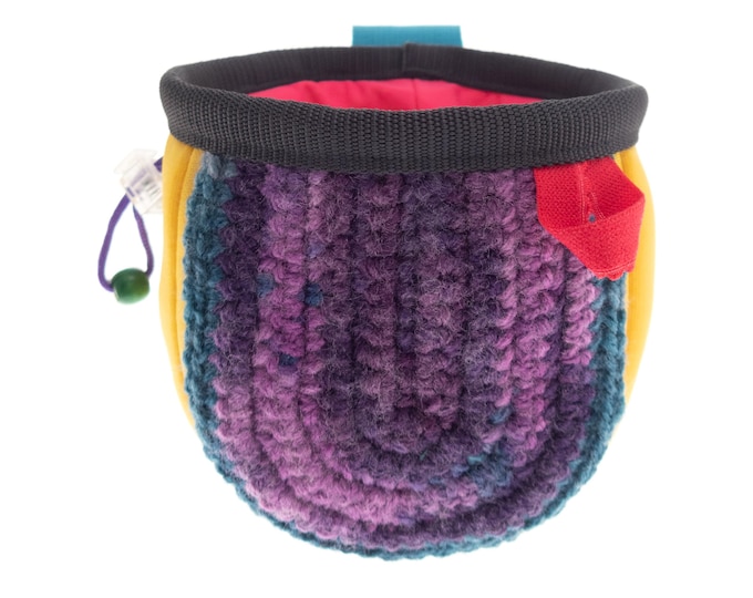 Kids Chalk Bag Cute Design, Handmade Children's Neoprene Chalk Bag with Crochet Part, Best Rock Climbing Bag for Little Girls. S Size