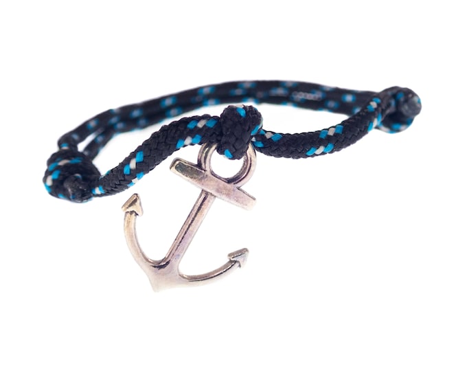 Navy Anchor Bracelet String, Womens Mens Nautical Rope Wristband, Hope Charm Black Wrap Paracord Bracelet. 2mm