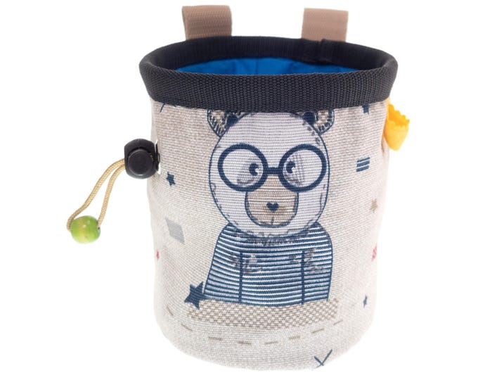 Boulder Chalk Bag Kids, Children's Bouldering Bucket for Climbing with Drawstring. Indoor Outdoor Chalkbag with Bear. S Size