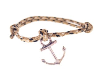 Pulsera de marinero para hombre, diseño de cuerda con nudo náutico, ajustable, con ancla de barco, 2 mm.
