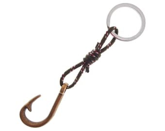 Keychain Mens Fashion, Designer Minimalist Key Chain, Brass Fisherman Gift Fish Hook String Knot Keyring