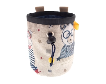 Handmade Chalk Bag, Indoor Rock Climbing Chalk Pot, Bouldering, Rockwall, Gym Chalk Pouch with Bear and Dog. M Size
