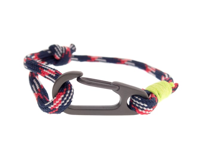 Mens Sailing Rope Bracelet Blue. Survival Cord Jewelry with Clasp for Guys or Women. Adjustable Hiking Nautical Bracelet with Carabiner