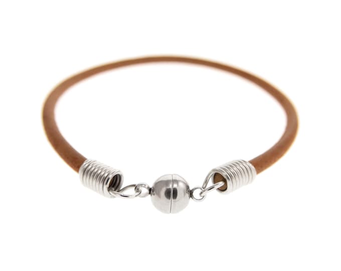 Mens Leather Charm Bracelet Stainless Steel Magnetic Clasp, Womens Genuine Leather Rope Jewelry. Cord Cuff Bracelets for Men, Women, Ladies