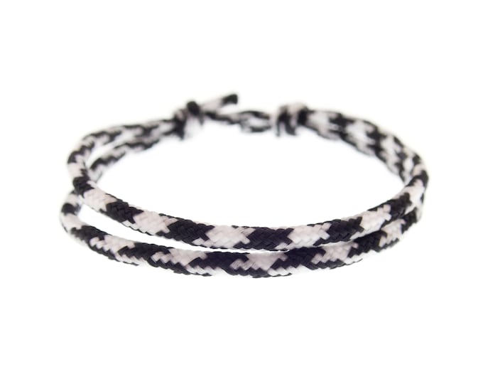 Adjustable Knot String Bracelet Couples. Sliding Knot Cord Bracelet. No Clasp Friendship Rope Bracelet with Slip Knot. Black and White. 2 mm