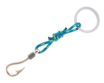 Key Ring for Men, Car Jewelry Keychain Gift. Metal Fishing Hook Rope Loop Hoop Surfer Keyring