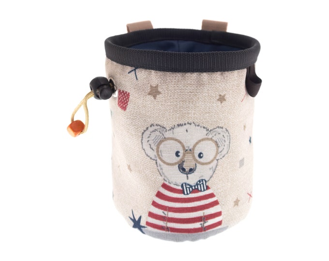 Chalk Sack Rock Climbing, Fabric Chalk Bag Bear Love Designs with Picture with White Bear and Dogs. M Size