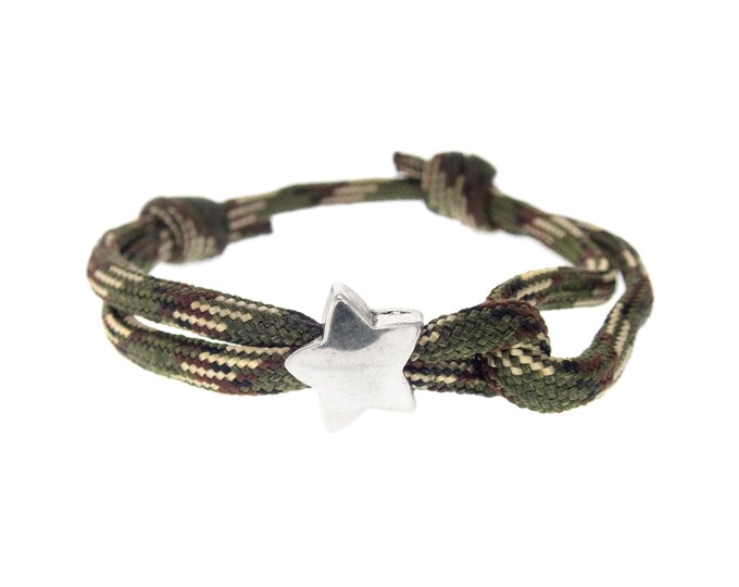 Star Charm Bracelet Adjustable. Beach Beaded Handmade Jewelry. Sliding Knot Star Charm Bracelet. Rope Friendship Cuff Men's or Women's. 4 mm