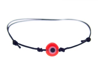 Evil Eye Bracelet Men, Evil Eye Bead Bracelet, Evil Eye Bracelet Black Thread. Handmade and Adjustable with Charm, Reiki Red String. 0.8mm