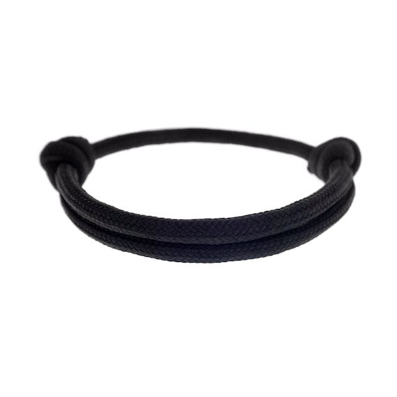 Classic Rope Bracelet Cord, Ladies & Guys Double Black Paracord Bracelet  for Hiking. Men's Adjustable Slide Knot Bracelet for Couples. 4mm 