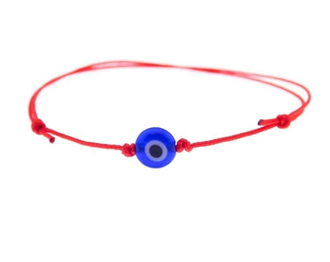 Red String Blue Evil Eye Bracelet. Simple Bracelet Minimalist. Lucky Unisex Adjustable Spiritual Buddhist Kabbalah Yoga Mens Bracelet 0.8mm