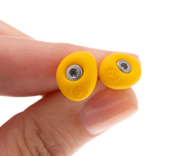 Outdoor Rock Climbing Earrings Studs for Ladies. Mens or Womens Yellow Smiley Face Ear Stud. Bouldering and Climbing Holds Earrings