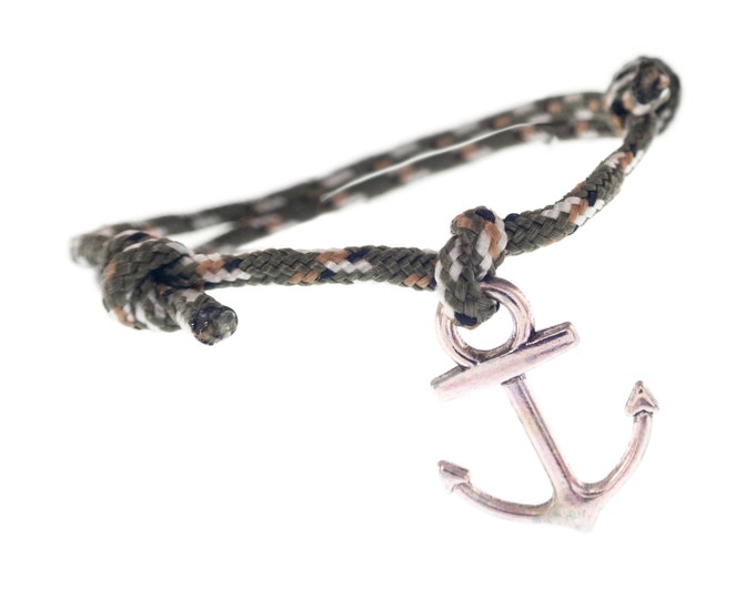 Surfer Bracelet Men Women, Surf Gift for Guys, Braided Cord Anchor Jewellery, Men's Boho Cord Bracelet. 2mm