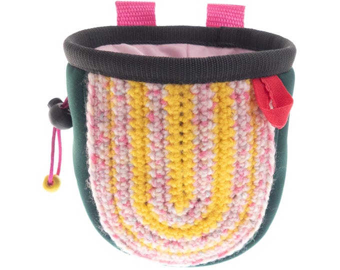 Knit Chalk Bag Attach Harness, Bouldering and Rock Climbing Gift Designs for Women or Men, M Size