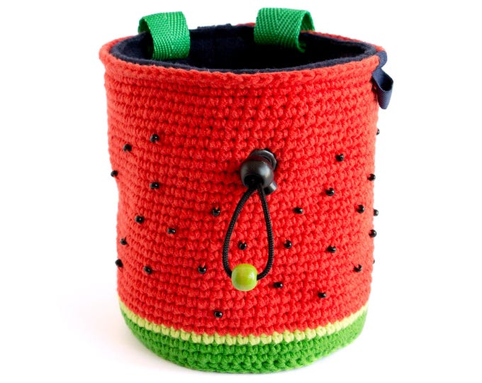 Chalk Bag Watermelon. Fruit Chalkbag Handmade. Crochet Rock Climbing Unique Chalk Bag. Climbing Chalk Bag. Fair Trade, XL Size