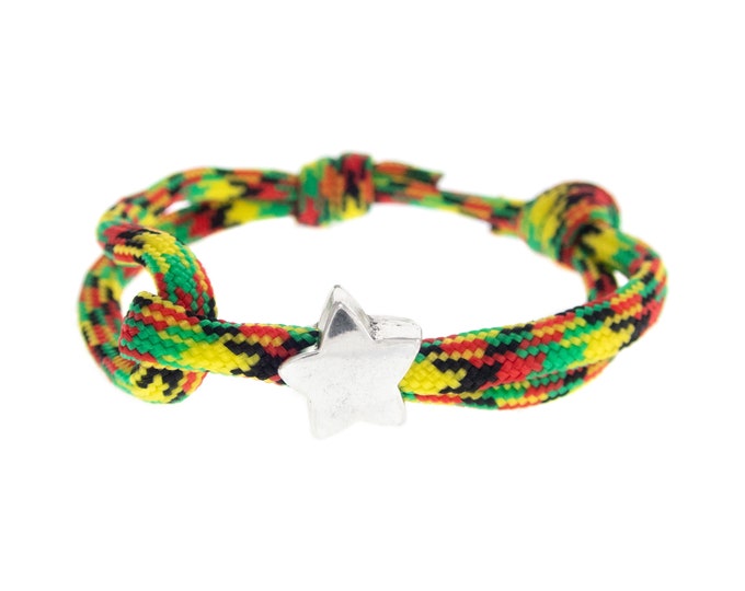 One Love Reggae Bracelet. Jamaica Friendship Rope Bracelet. Mens Womens Adjustable Rasta Culture Jamaican Present. Rastafari Star Bead. 4mm