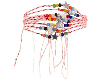 7 Friendship Bracelets Set. Martenitsa Bracelets. Pack of 7 Strings Bracelets Bulk. Baba Marta Bracelets with Heart or Star Bead 1mm TODO