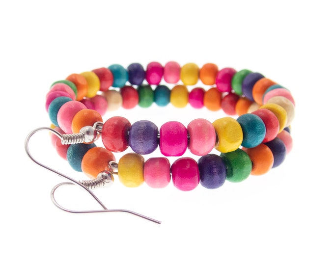 Boho Beaded Hoop Earrings, Big Hoop Beaded Earrings, Multi Colored Beaded Hoop Earrings. Handmade Multicolor Circle Round Loop Colorful