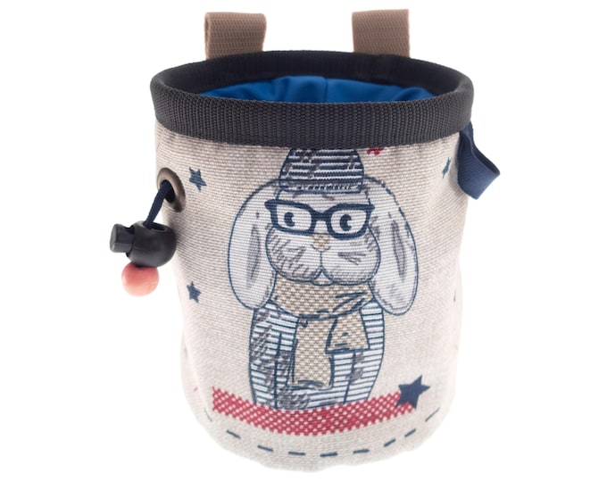 Cool Animal Chalk Bag Handmade for Kids, Mini Bouldering and Rock Climbing Chalk Bag with Rabbit (Bunny), for Harness Hanging. S Size