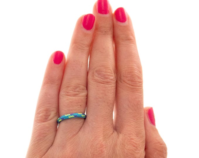 Womens / Mens Rope Wedding Ring, Blue Climbing Rope Ring. Cord Jewelry, Custom Size & Color for Men, Women. Nautical Engagement Ring Nylon