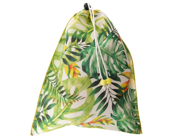 Drawstring Pouch Cotton, Drawstring Pouch Canvas, Drawstring Pouch Bag, Cute Floral Green Purse for Golf, Underwear Gift Bag H34/W28cm