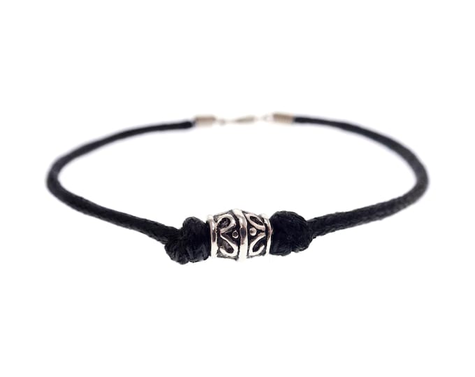 Personalised Mens Rope Bracelet. Black Cord Bracelet for Him or Her. Cotton String with Zodiac Charm. Large or Small. Unisex. Anklet. 3 mm