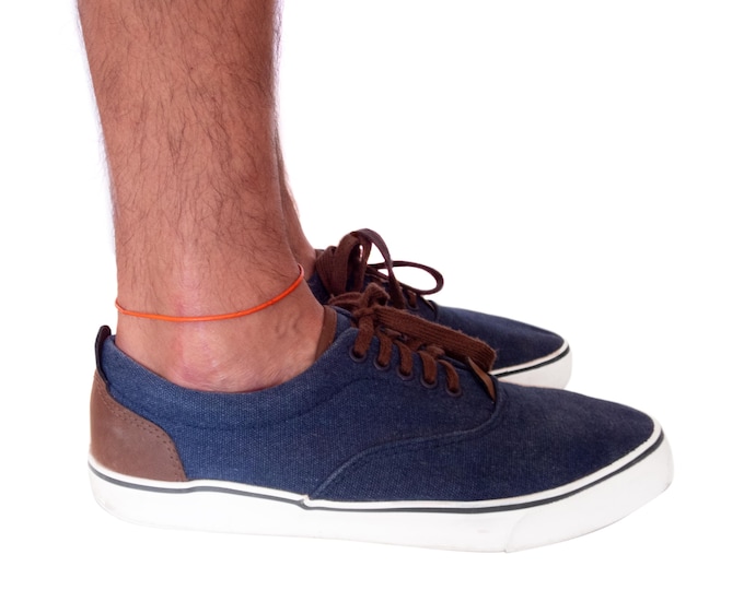 Mens Beach Anklets. Leather Anklet Bracelet. Anklet for Surfer Custom Length. Mens Womens Hawaiian Design. Hawaii Orange Jewelry Luxury