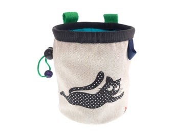 Children's Chalk Bag Rock Climbing. Small Lightweight Chalk Pouch for Junior. Indoor Climb Gym Bag on Harness for Children. With Cat. S Size