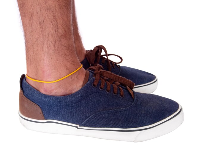Mens Leather Anklet. Ankle Bracelet for Men, Women, Guys. Yellow Leather Cord Anklet Cuff. Ankle Wrap Bracelet Custom Waterproof Jewelry