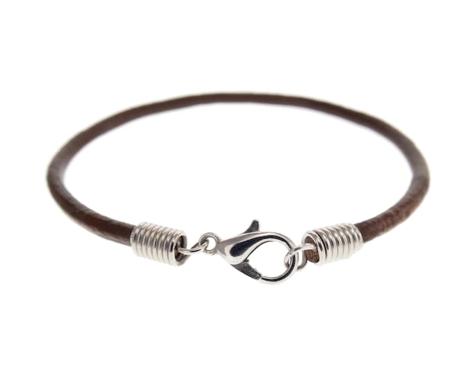 Simple Leather Bracelet Men or Ladies. Plain Brown String Leather Bracelet, Mens or Womens Unisex Cord Rope Anklet Jewelry with Buckle