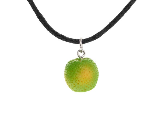 Lime Fruit Necklace for Woman, Mom. Orange Fruit Green Designer Jewelry. Cute Vegetarian Inspired Pendant. Real Juicy Orange Charm. Vegan