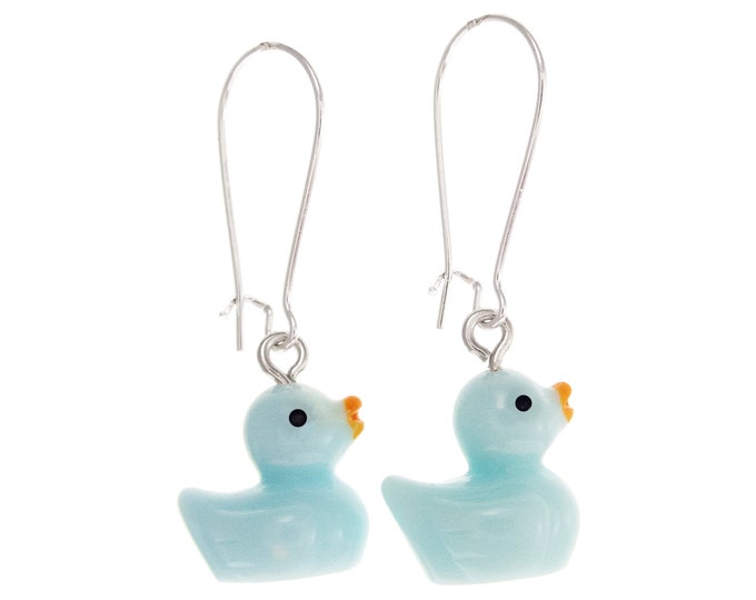 Software Developer Gift Duck Earrings Blue. Duck Programming and Debugging Jewelry for Developers, IT Engineers, Children. Cool Mini Ducks