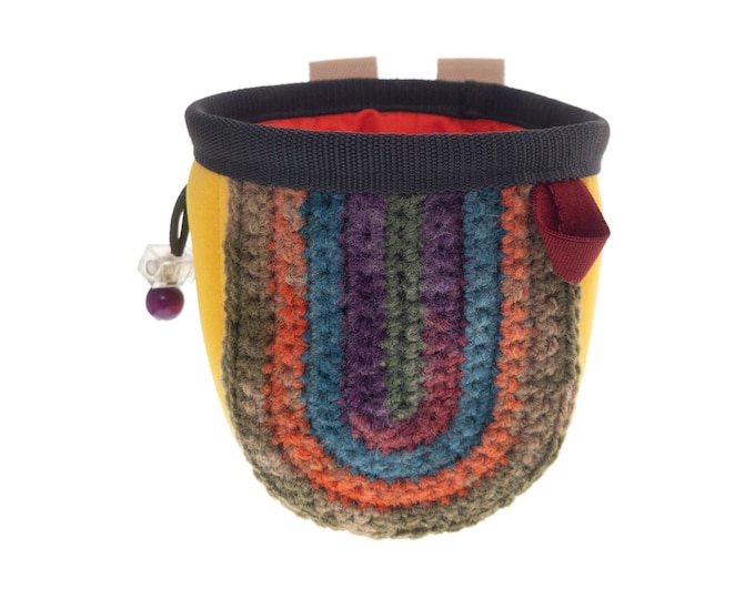 Kids Climbing Chalk Bag. Children's Bouldering Chalkbag Handmade, Rock Climbing Gear of Neoprene With Knitted Front. S Size