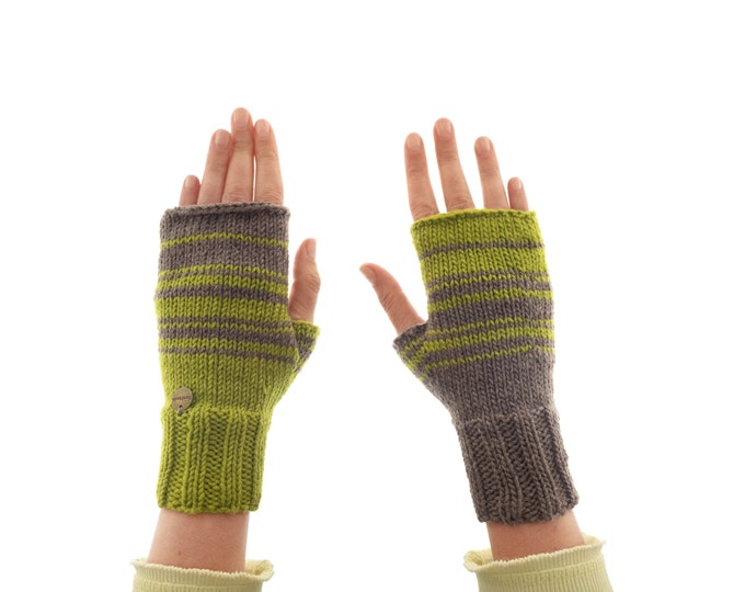 Gloves Fingerless Womens, Crochet Cashmere Brown Green Arm Warmers, Designer Fashion Ladies Mittens for Typing