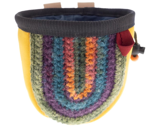 Knitted Climbing Chalk Bag for Kids, Knit Attach on Harness Bouldering Bag, Children's Rock Climbing Gift for Xmas. S Size
