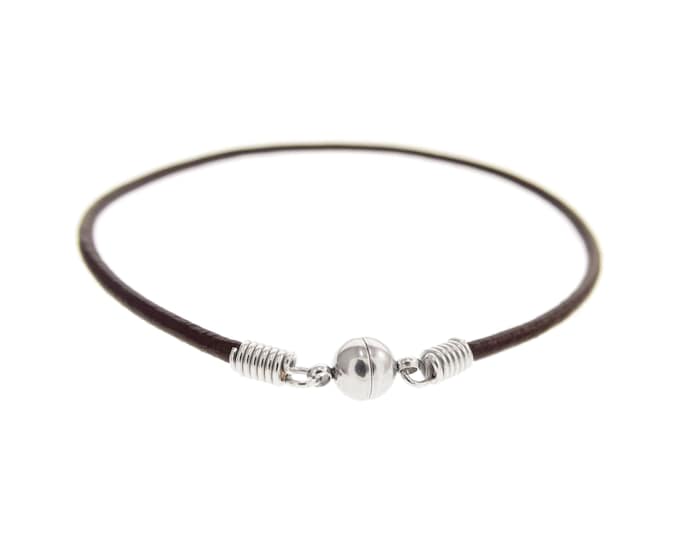 Mens / Womens Leather Bracelet with Magnetic Clasp. Wrap Around Cuff Bracelet Thin Round Genuine Leather Cord. Couple Jewelry Ladies & Men