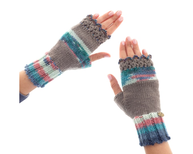 Mittens Fingerless Gloves, Cashmere Fingerless Mittens, Womens Ladies Youth Crochet Wool Mittens and Gloves for Winter, Hand Knitted