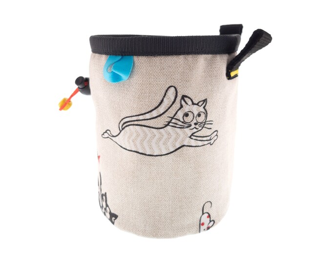 Chalk Pouch Rock Climbing, Mens and Womens Climbers Fabric Chalk Bag with Cats. L Size
