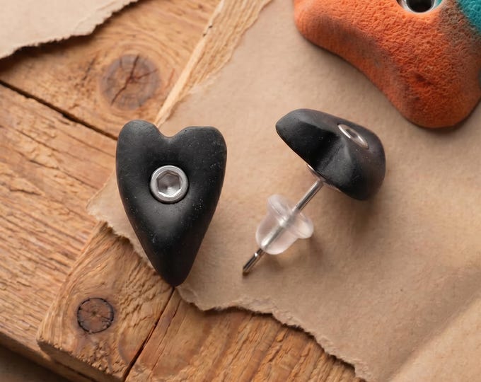 Black Hearts Rock Climbing Bouldering Earrings. Female Rock Climber Gifts. Womens Climb Gear. Wall Climbing Gym Earrings Holds for Girls
