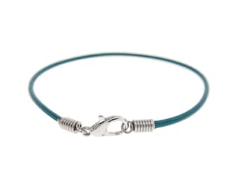 Turquoise Leather Cuff Bracelet. Thin Cord Bracelet with Clasp. Mens Wrap Jewelry for Ladies, Men. Round Rope String Genuine Leather Buckle