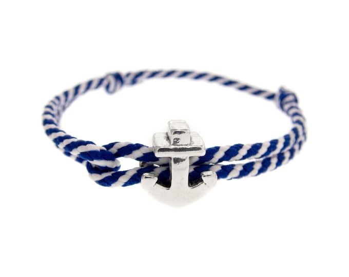 Anchor Bracelet for Her and Him. Adjustable Rope Surfer Bracelet. Love Jewelry Birthday Gift. Twisted Navy Blue & White Cord Ocean Bracelets