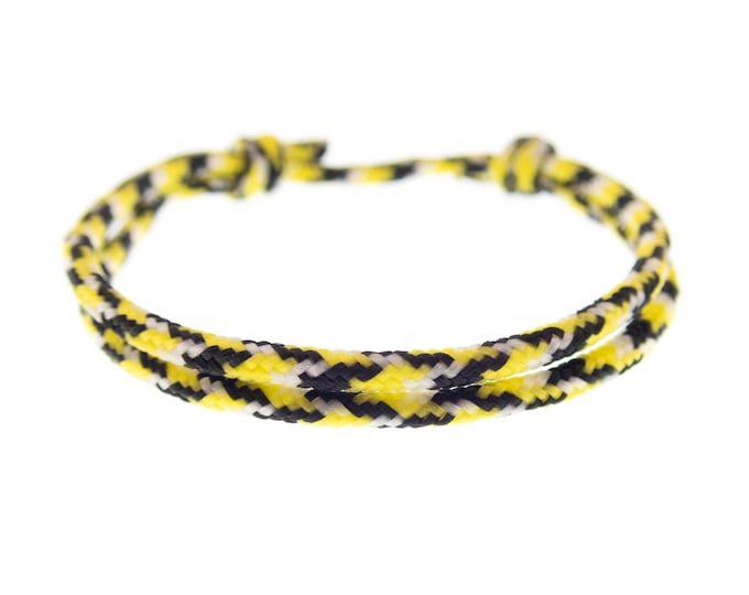 Mens Sailing Rope Bracelets. Nautical Rope Bracelet Handmade. Navy Adjustable String Jewelry in Yellow & Black for Guys Ladies Couples. 2mm