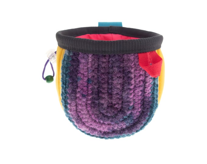 Kids Chalk Bag Cute Design, Handmade Children's Neoprene Chalk Bag with Crochet Part, Best Rock Climbing Bag for Little Girls. S Size