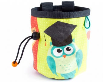 Bolsa de magnesio para escalada. Regalos para escaladores. Bolsa de magnesio. Bolsa de magnesio hecha a mano con búho, talla M.