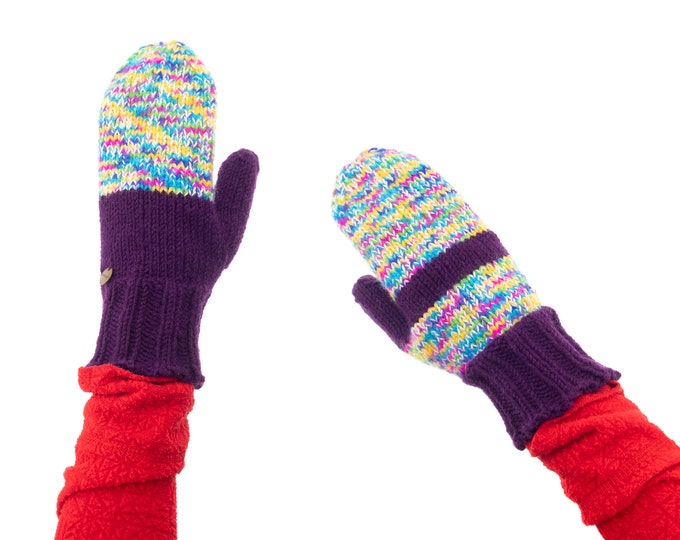 Mittens Womens Wool. Mittens Womens Thumb, Mittens Womens Purple, Gloves with One Finger, Cute Nordic Warm Designer Knitted Odd Mittens